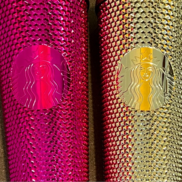 Starbucks 2022 Holiday Edition Sangria & Gold Bling Stud Tumbler Set, Venti, NWT - Picture 7 of 11